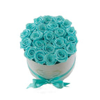 Medium Round White Box Blue Roses - Flovery