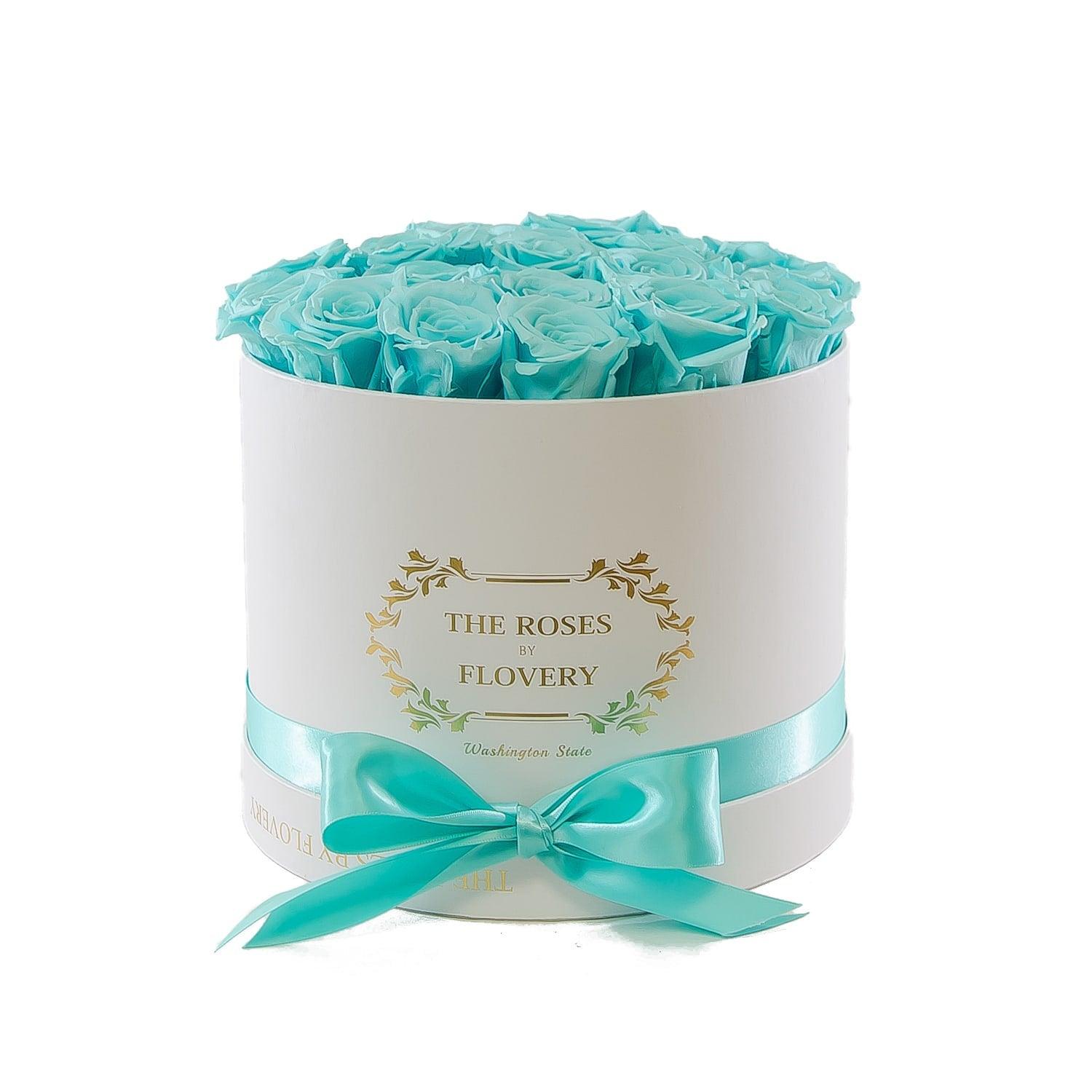 Medium Round White Box Blue Roses Secondary image