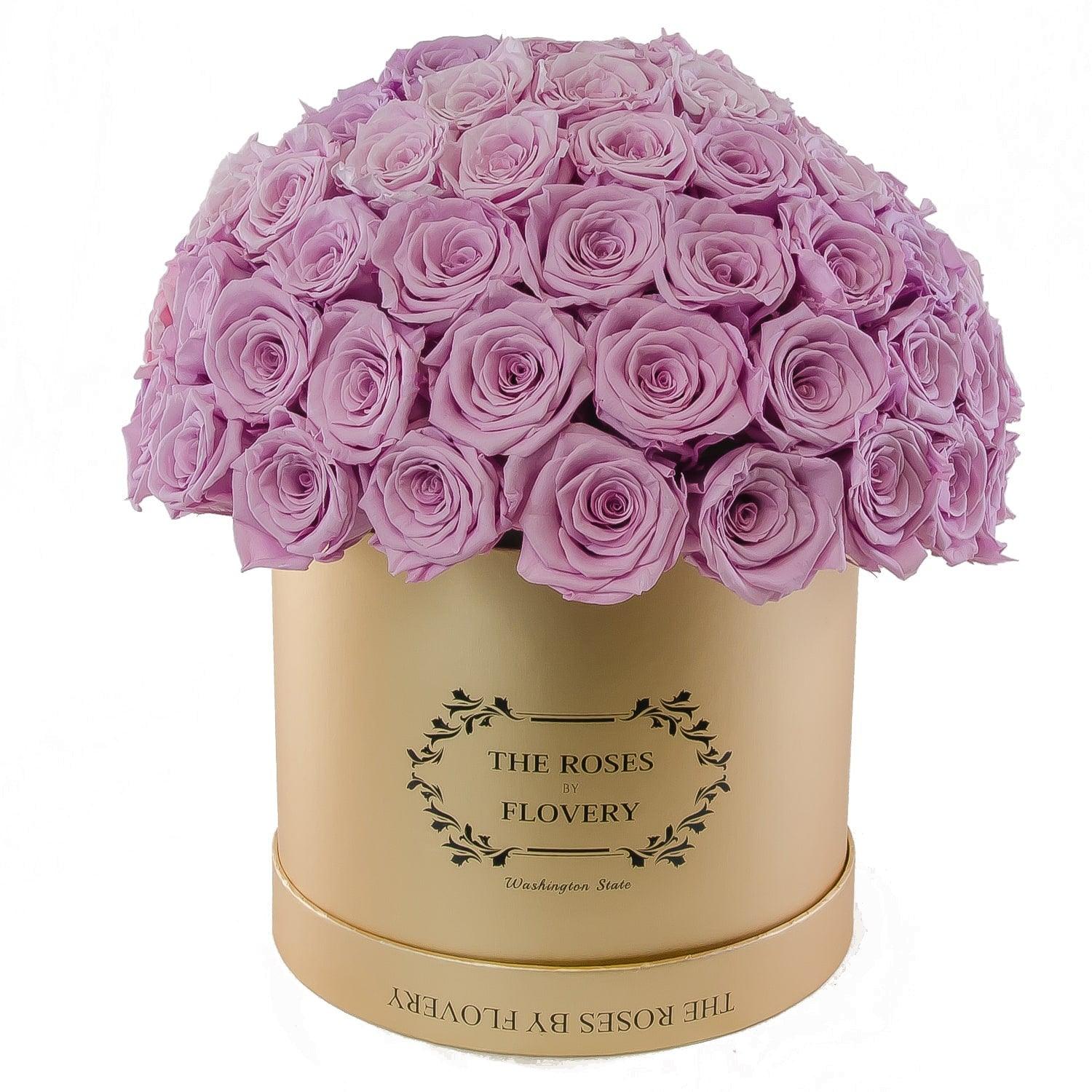 Dome 120 Purple Roses Gold Box - Flovery Main image