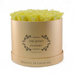 Medium Round Gold Box Yellow Roses - Flovery