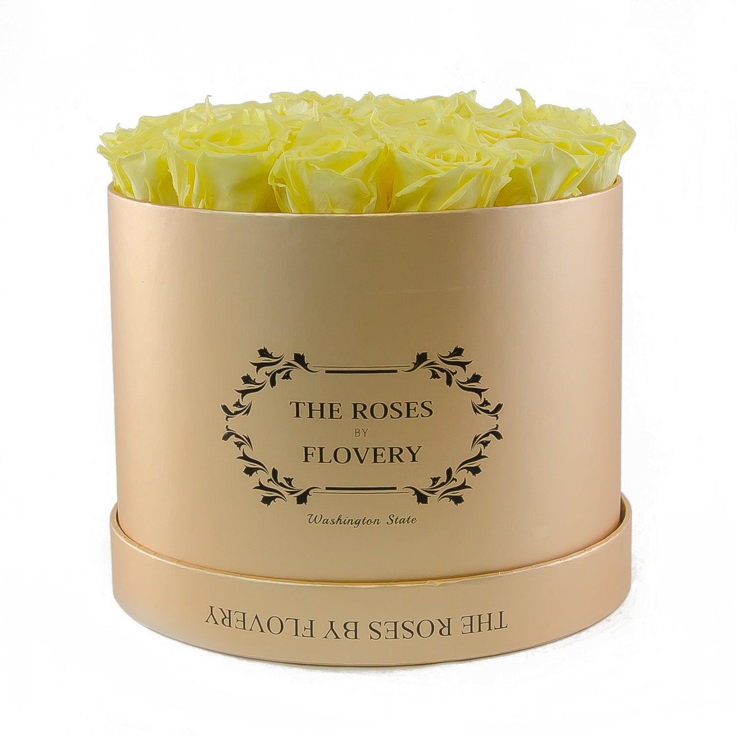 Medium Round Gold Box Yellow Roses - Flovery