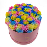 Medium Round Pink Box Rainbow Roses