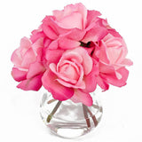 Real Touch Pink Roses Oval Glass Arrangement - Flovery