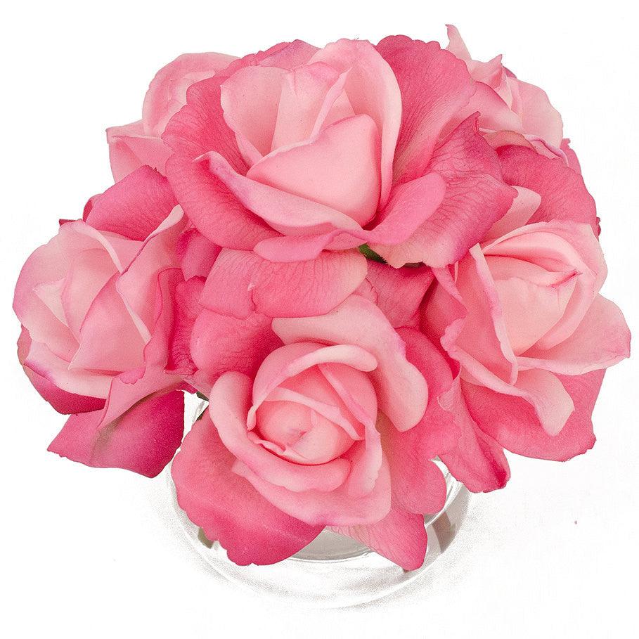 Real Touch Pink Roses Oval Glass Arrangement - Flovery