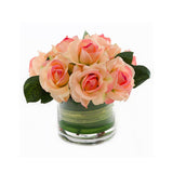 Real Touch Large Peach Roses Arrangement with Leaves - Flovery