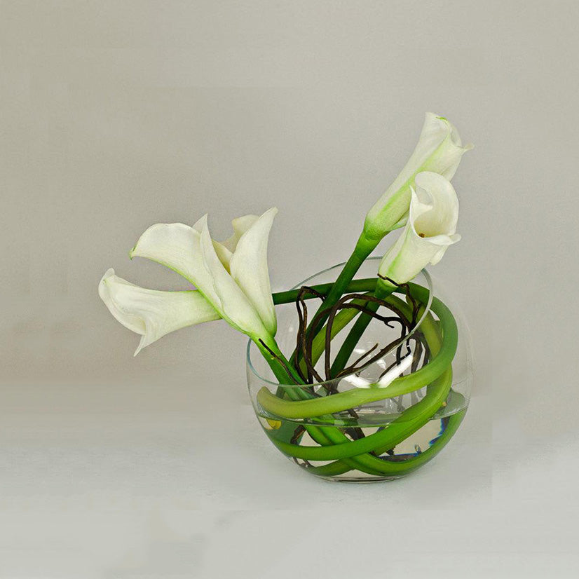 Real Touch Calla Lily in Round Glass Arrangement Secondary image
