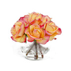 Finest Real Touch Yellow Pink Tipped Roses Arrangement - Flovery