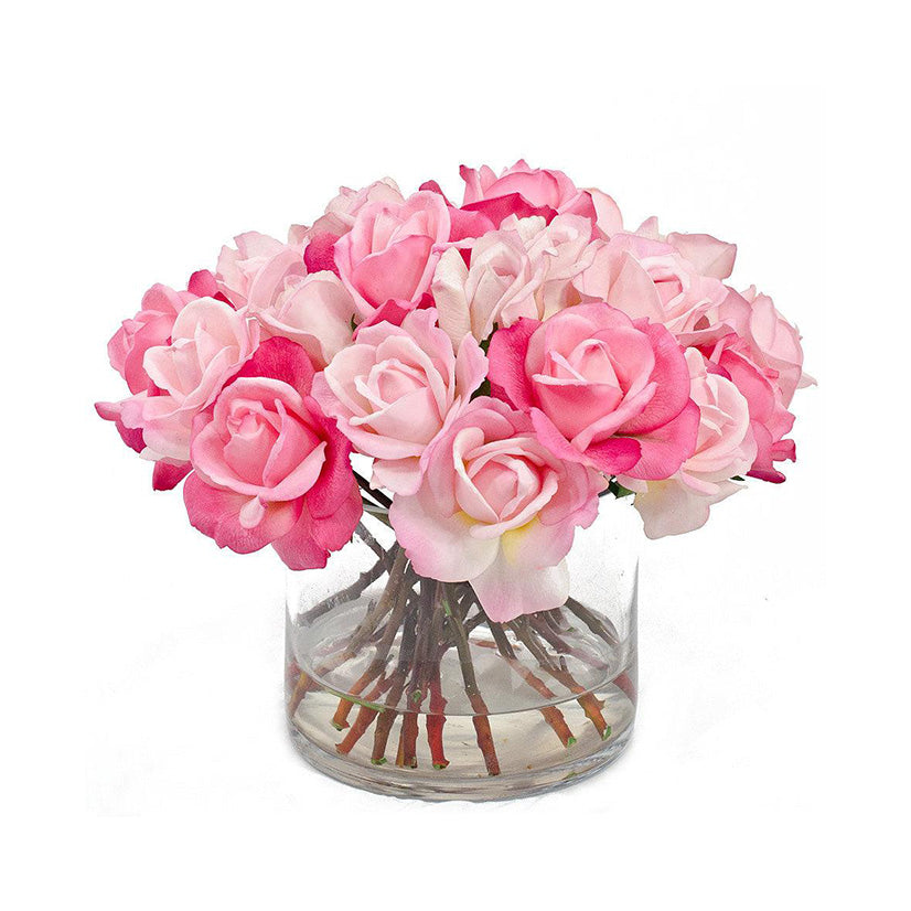 Real Touch Mixed Pink Large Roses with Rose Buds Centerpiece - Flovery Main image