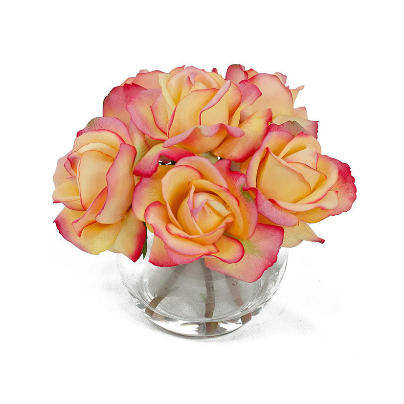 Finest Real Touch Yellow Pink Tipped Roses Arrangement - Flovery