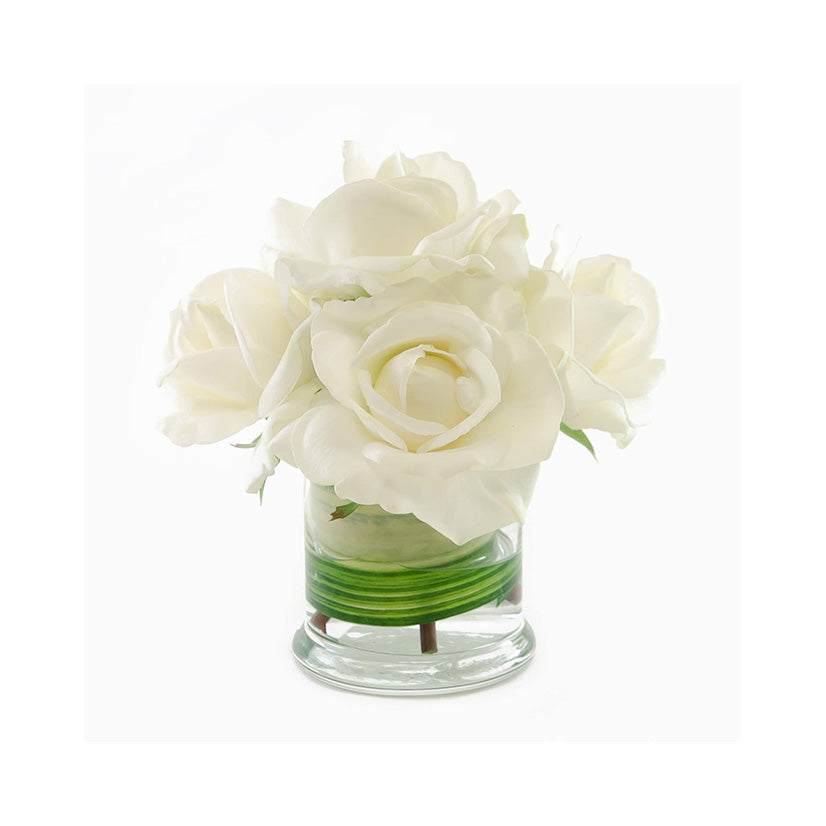White Real Touch Rose Arrangement Cylinder Foliage - Flovery