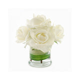White Real Touch Rose Arrangement Cylinder Foliage