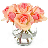 Real Touch Orange Roses and Buds Round Glass Arrangement - Flovery