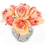 Real Touch Orange Roses and Buds Round Glass Arrangement - Flovery