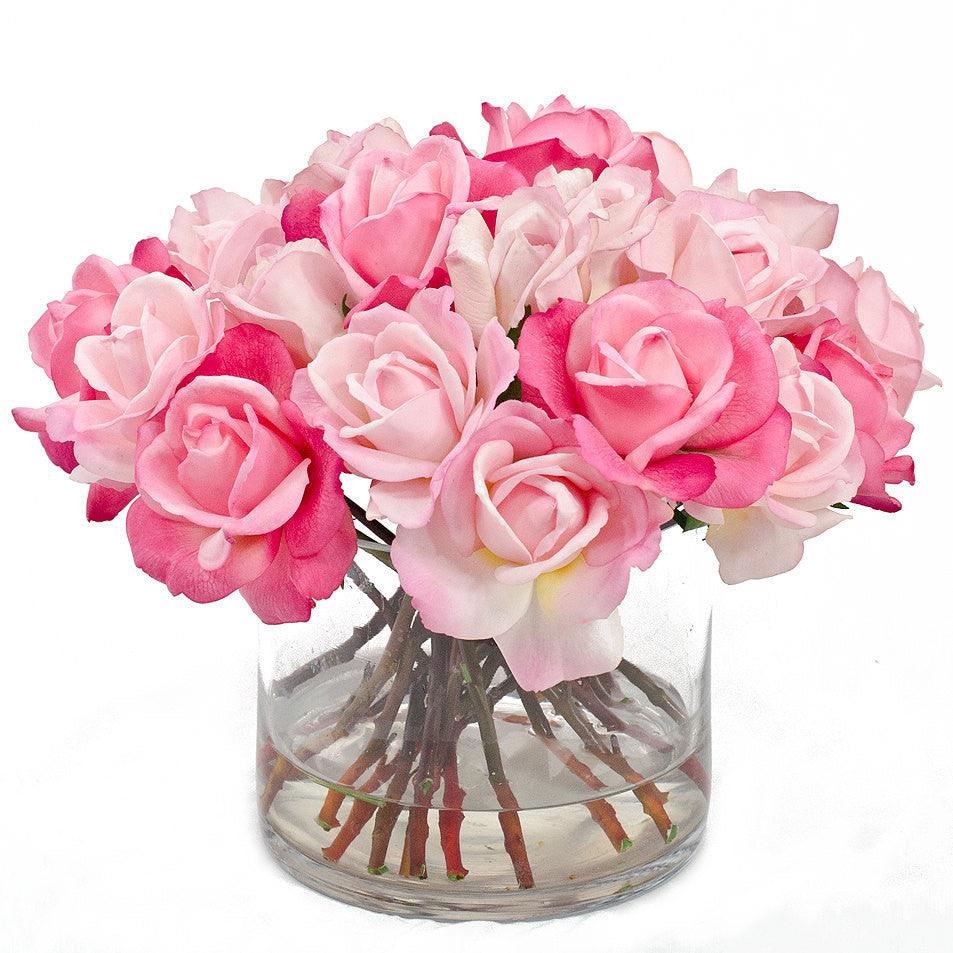 Real Touch Mixed Pink Large Roses with Rose Buds Centerpiece Secondary image