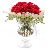 Large Real Touch Red Pink Rose Footed Vase Arrangement - Flovery