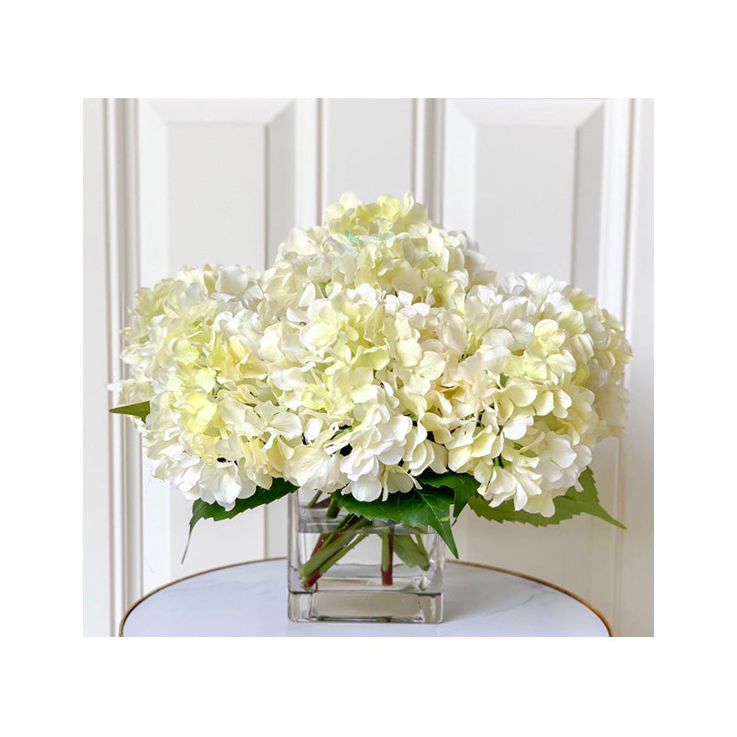 Real Touch White Hydrangea Square Arrangement - Flovery Main image