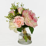 White Pink Roses and Daises Cylinder Glass Arrangement - Flovery