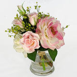 White Pink Roses and Daises Cylinder Glass Arrangement - Flovery