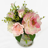 White Pink Roses and Daises Cylinder Glass Arrangement - Flovery