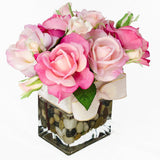 Real Touch Baby Pink Fuchsia Bud Roses Tall Arrangement - Flovery