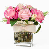 Real Touch Baby Pink Fuchsia Bud Roses Tall Arrangement - Flovery