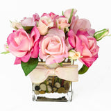 Real Touch Baby Pink Fuchsia Bud Roses Tall Arrangement - Flovery
