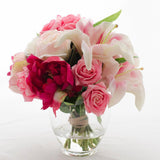 Real Touch Rose Cabbage Peony Pink Oriental Lily Arrangement - Flovery