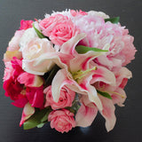 Real Touch Rose Cabbage Peony Pink Oriental Lily Arrangement - Flovery