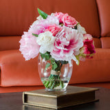 Real Touch Rose Cabbage Peony Pink Oriental Lily Arrangement