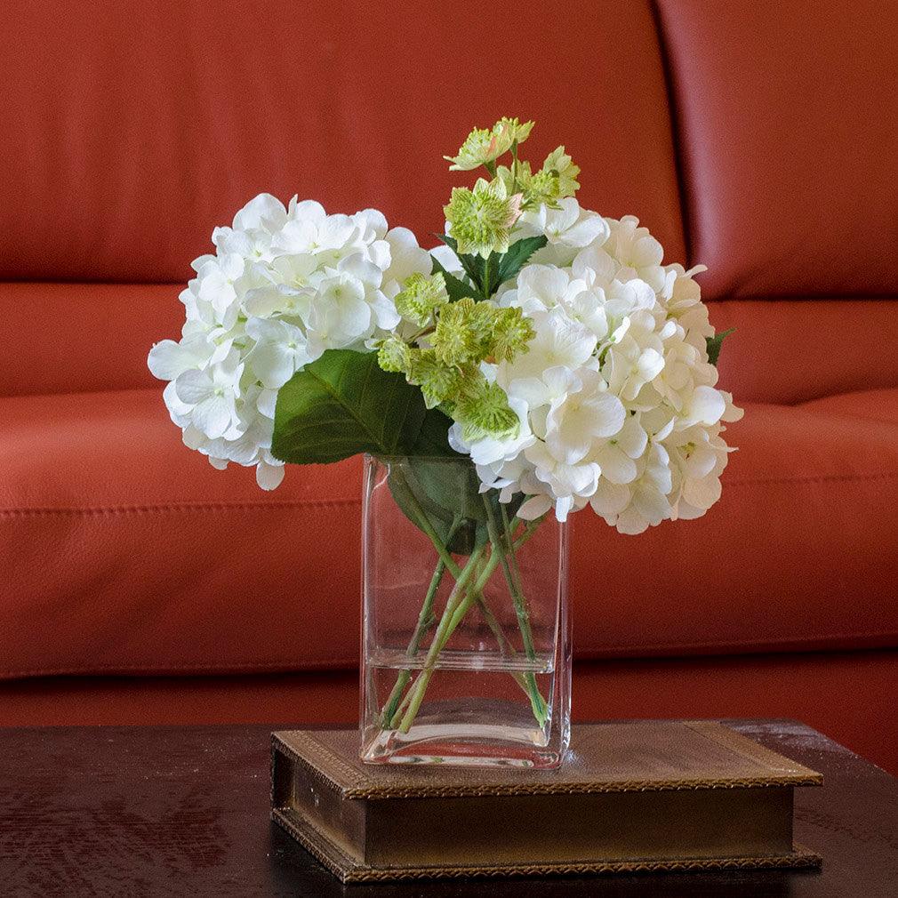 Real touch White Hydrangea and Greenery Arrangement - Flovery Main image