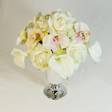 Real Touch White Roses Orchid Calla Lilies Arrangement - Flovery