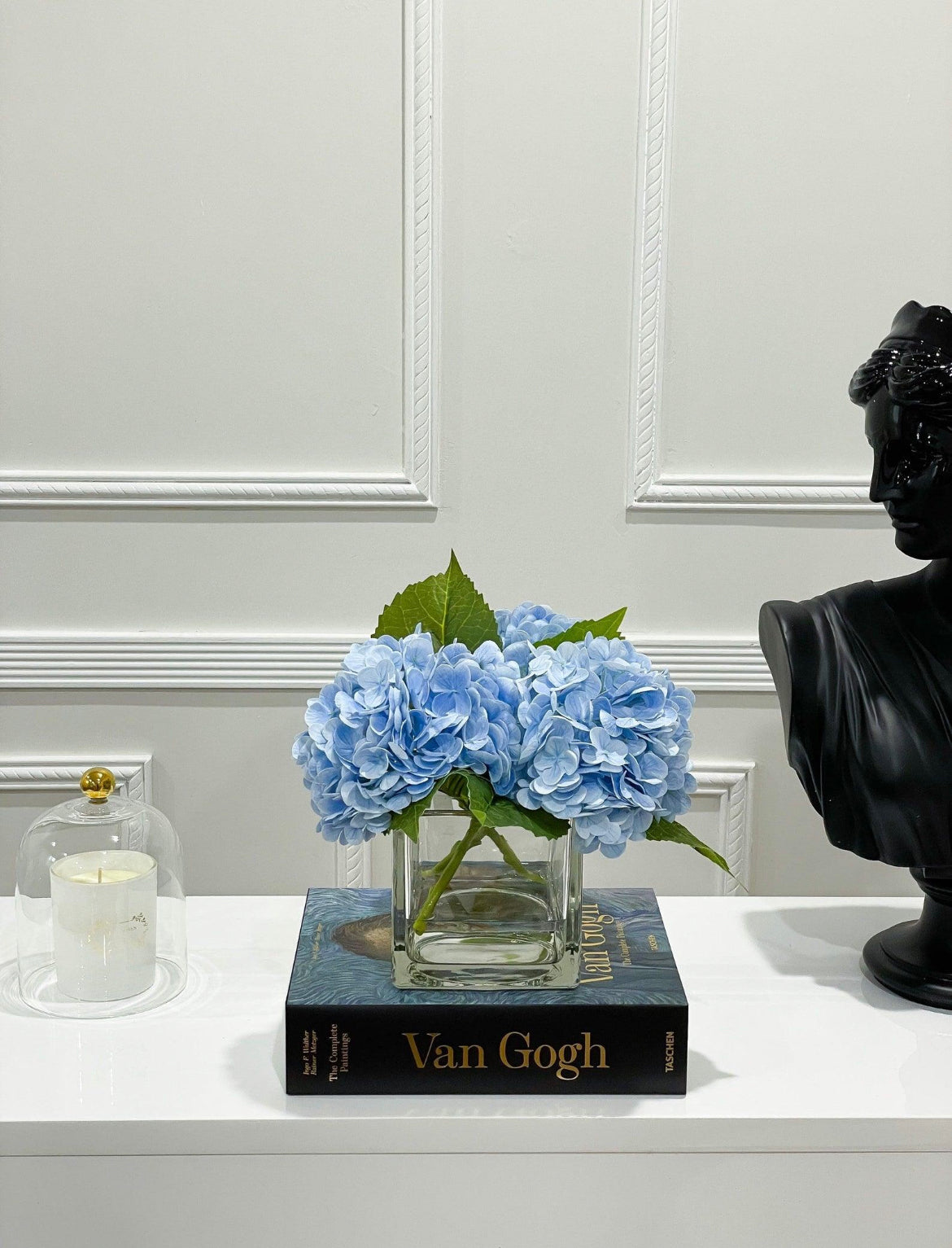 Real Touch Hydrangeas Medium Arrangement In Glass Vase - Flovery
