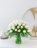 Real Touch Tulip Arrangement-White Tulip Centerpiece-Real Touch Flower Arrangement-Silk Flower Arrangement-Artificial Flower-Faux Flower - Flovery