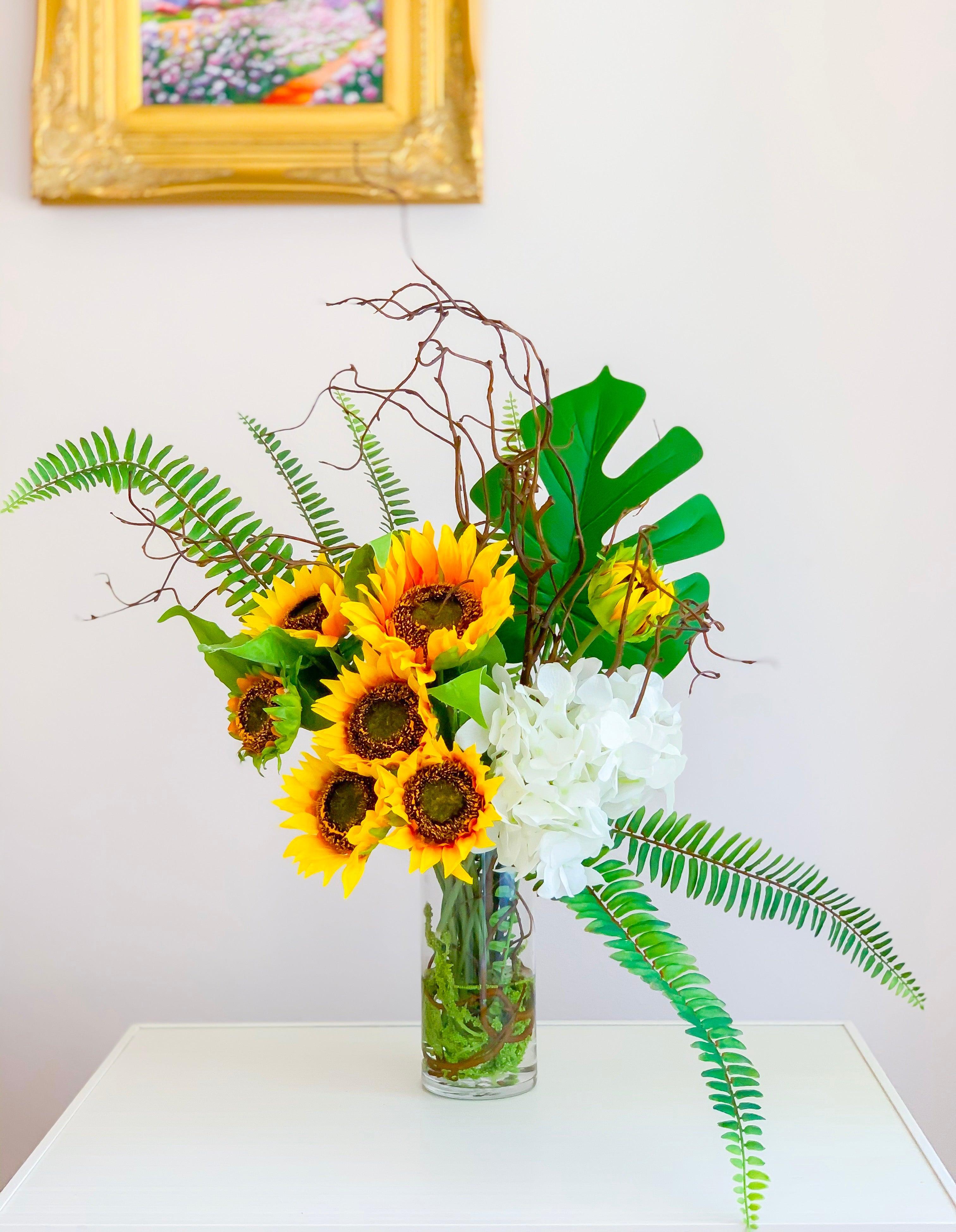 27" Large Floral Arrangement-Premium Finest Silk Sunflowers-Sunflower Centerpiece-Artificial Sunflower Arrangement-Fall Arrangement - Flovery Main image