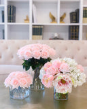 All Real Touch Centerpiece-Floral Arrangement-Pink Roses-Pink Peony -White Hydrangea-Pink Tulip Arrangement - Flovery