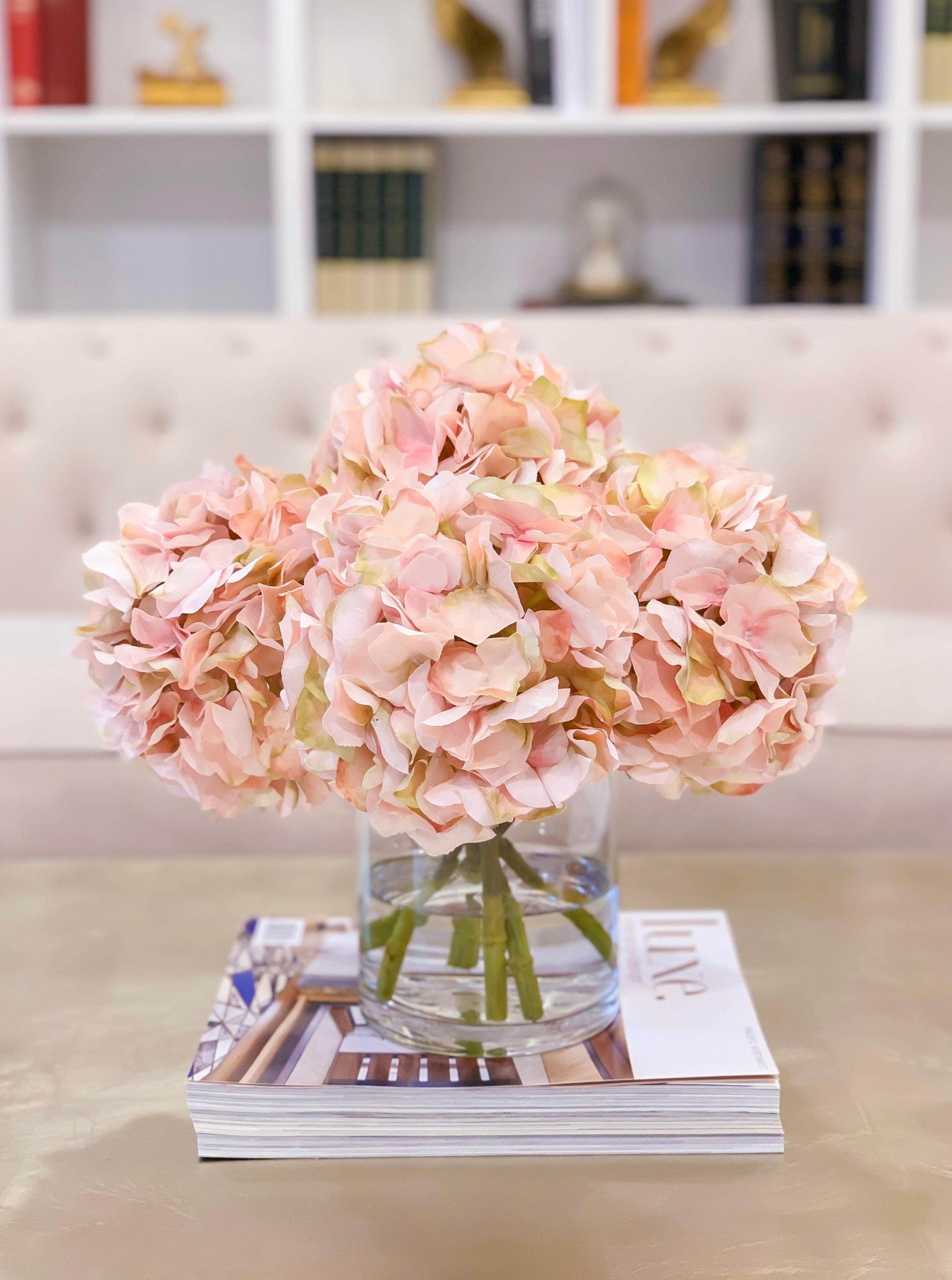 Pink Hydrangea Arrangement Cylinder Glass - Flovery