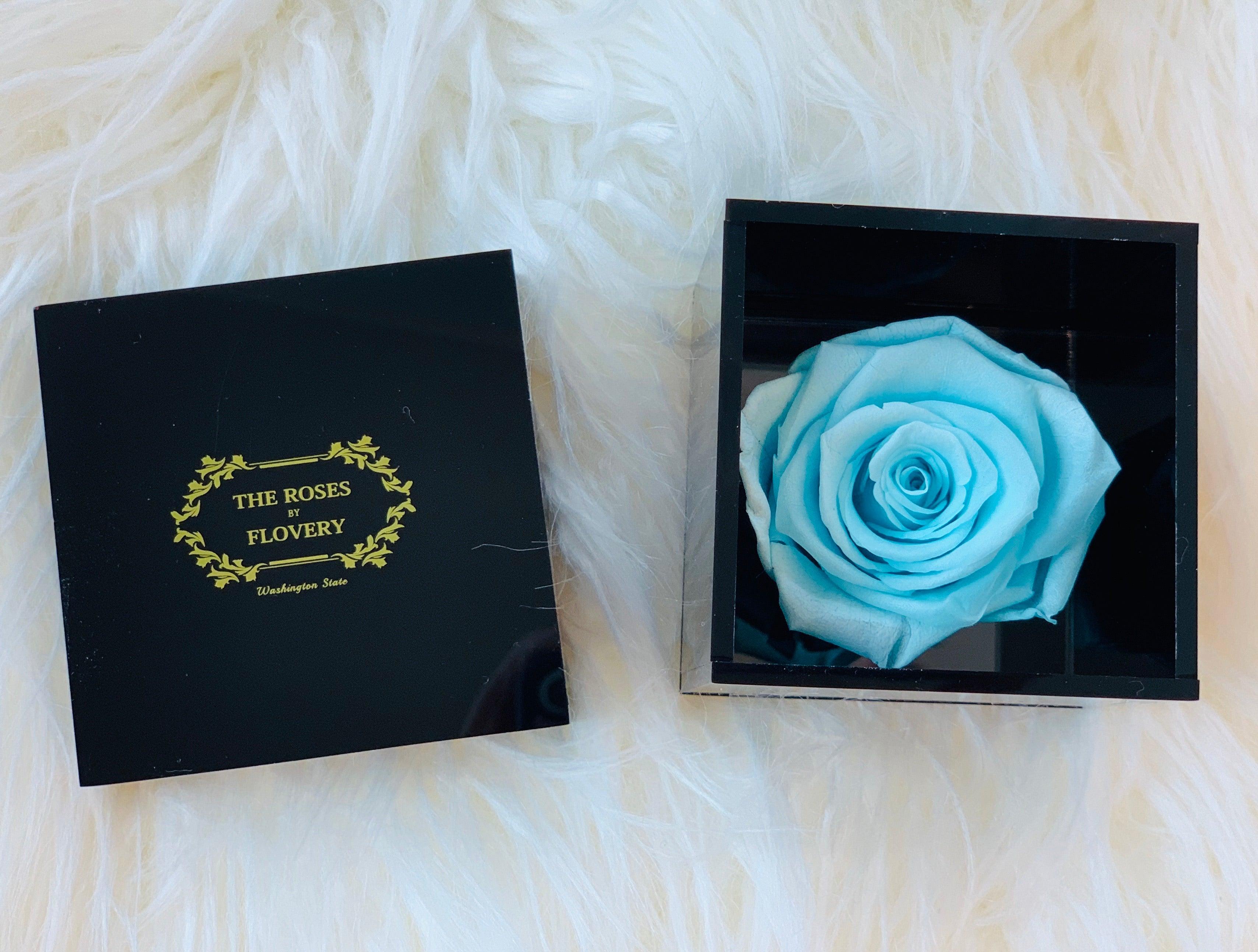 Elegant premium Ecuador preserved Tiffany blue rose in black cube Secondary image