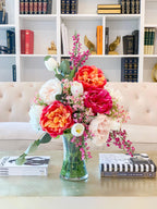 Large Real Touch Flower Arrangement-Large Dining Table Centerpiece-Real Touch Pink/Magenta Peony Centerpiece-Tulip Hydrangea Centerpiece - Flovery