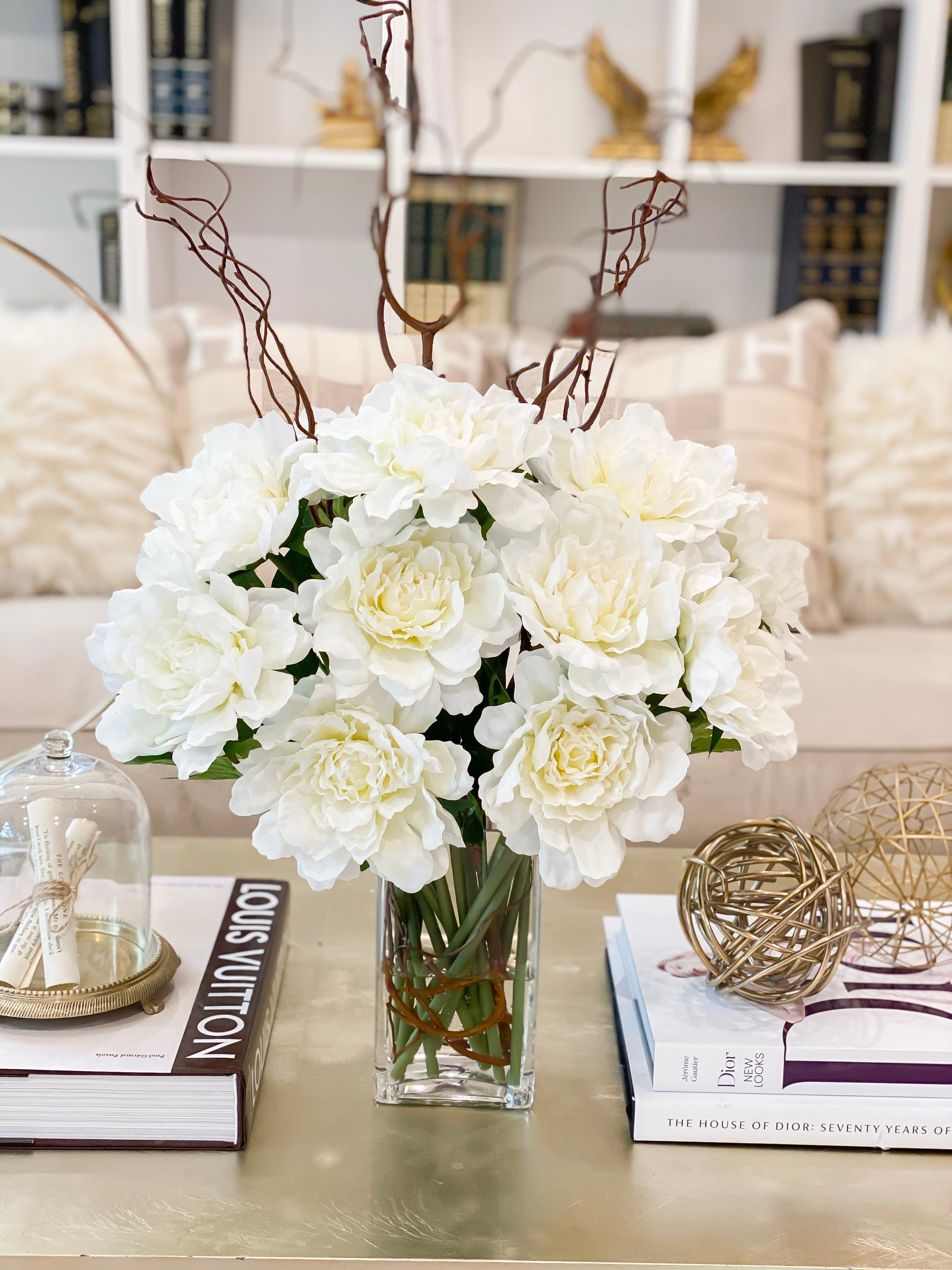 26-in Tall Cream Real Touch Peony Centerpiece Arrangement - Flovery