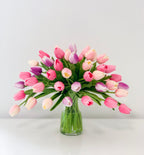 50 Pink Real Touch Tulips-Centerpiece-Pink-Purple Real Touch Flowers-Spring Arrangement-Faux Tulip Arrangement-Silk Flowers Centerpieces - Flovery