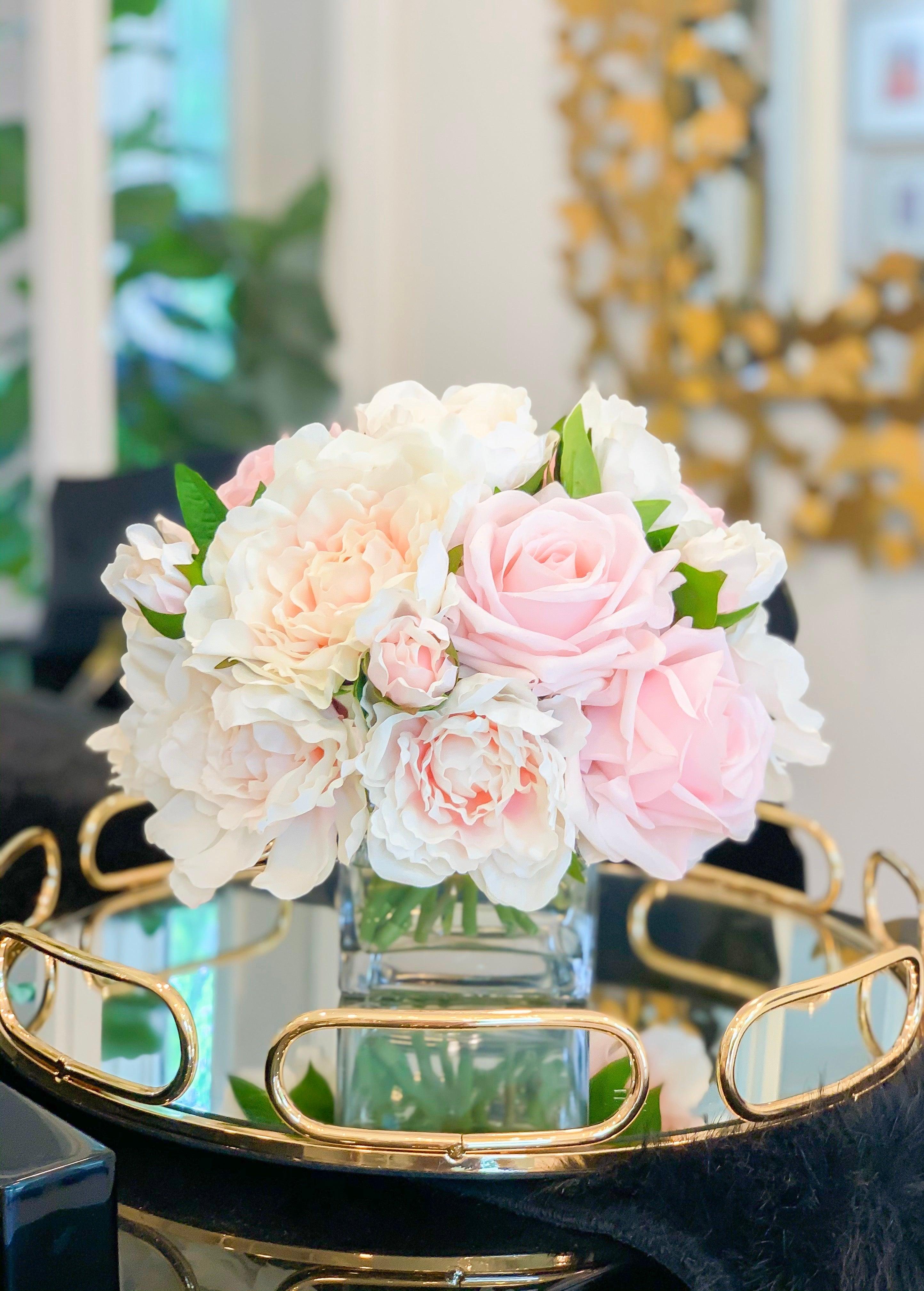 REAL TOUCH Pink/Pastel Peony Arrangement-Real Touch Flower Arrangement-Large Peony Centerpiece-Peony Arrangement-Faux/Rose Arrangement - Flovery Main image