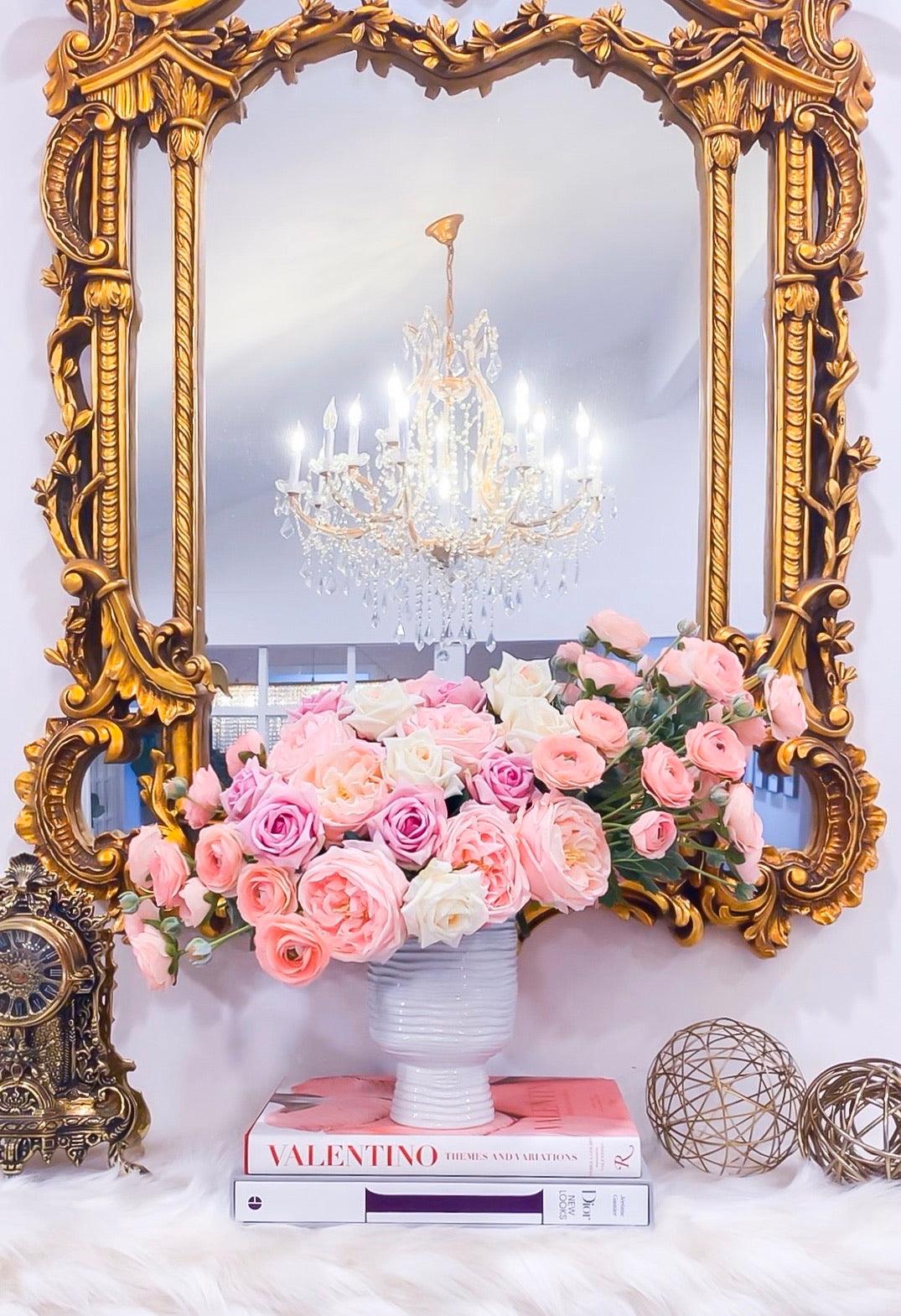 23" Large Real Touch Centerpiece-Large Pink Real Touch Flower Arrangement-Pink Rose Centerpiece-Large Faux Arrangement-Large Real Touch Rose - Flovery Main image