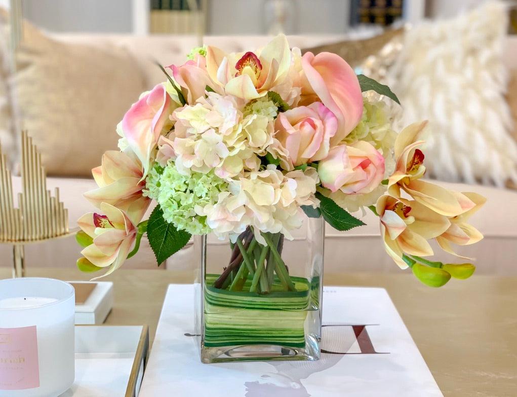 Real Touch Blush Mixed Flower Centerpiece Arrangement Secondary image