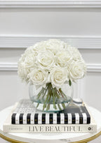 Real Touch White Rose Centerpiece Round Vase - Flovery