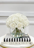 Real Touch White Rose Centerpiece Round Vase - Flovery