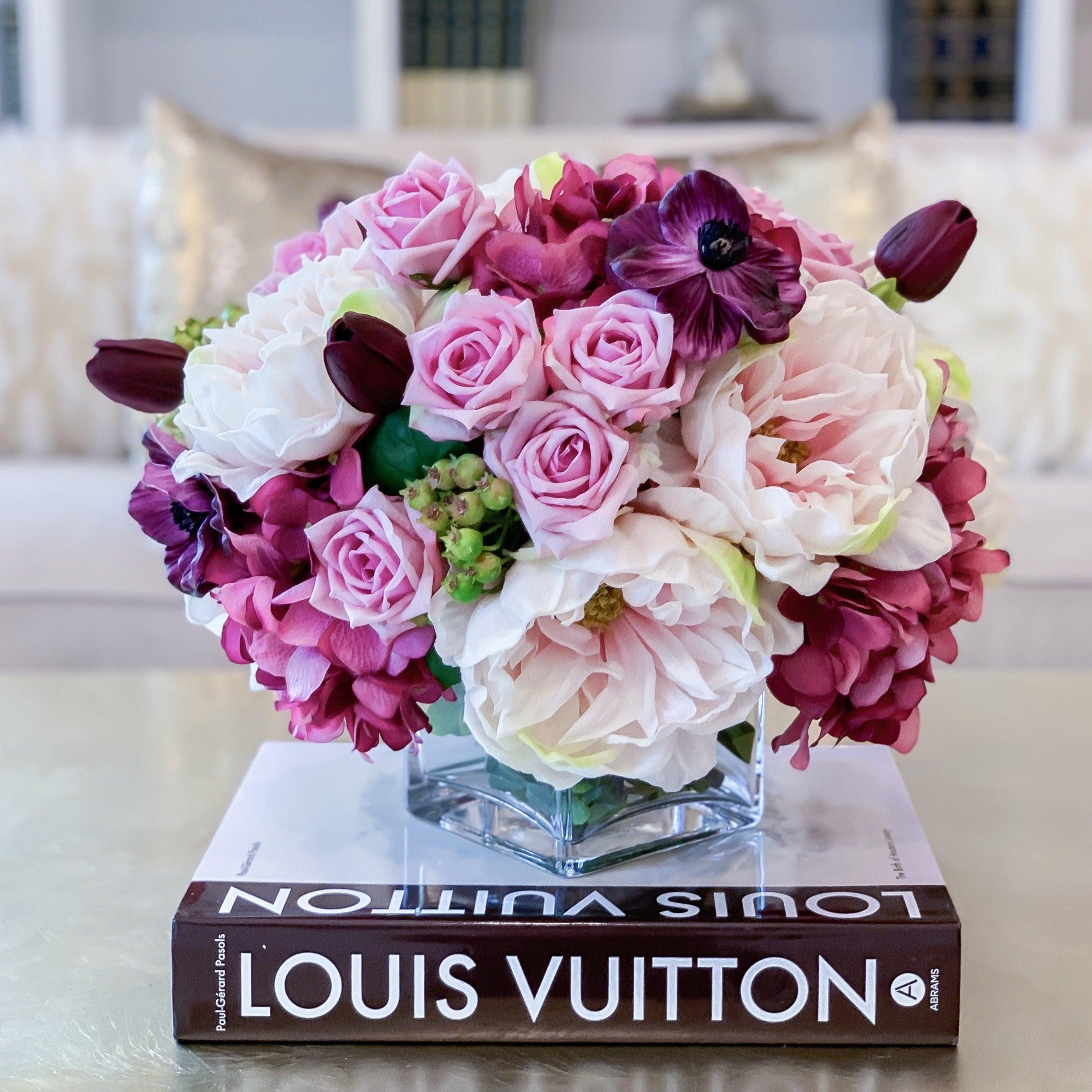 Love and Romance Design-Limited Design-Purple, Lavender, Pink Real Touch Flower Arrangement-Faux Flower Arrangement-Artificial Flowers - Flovery