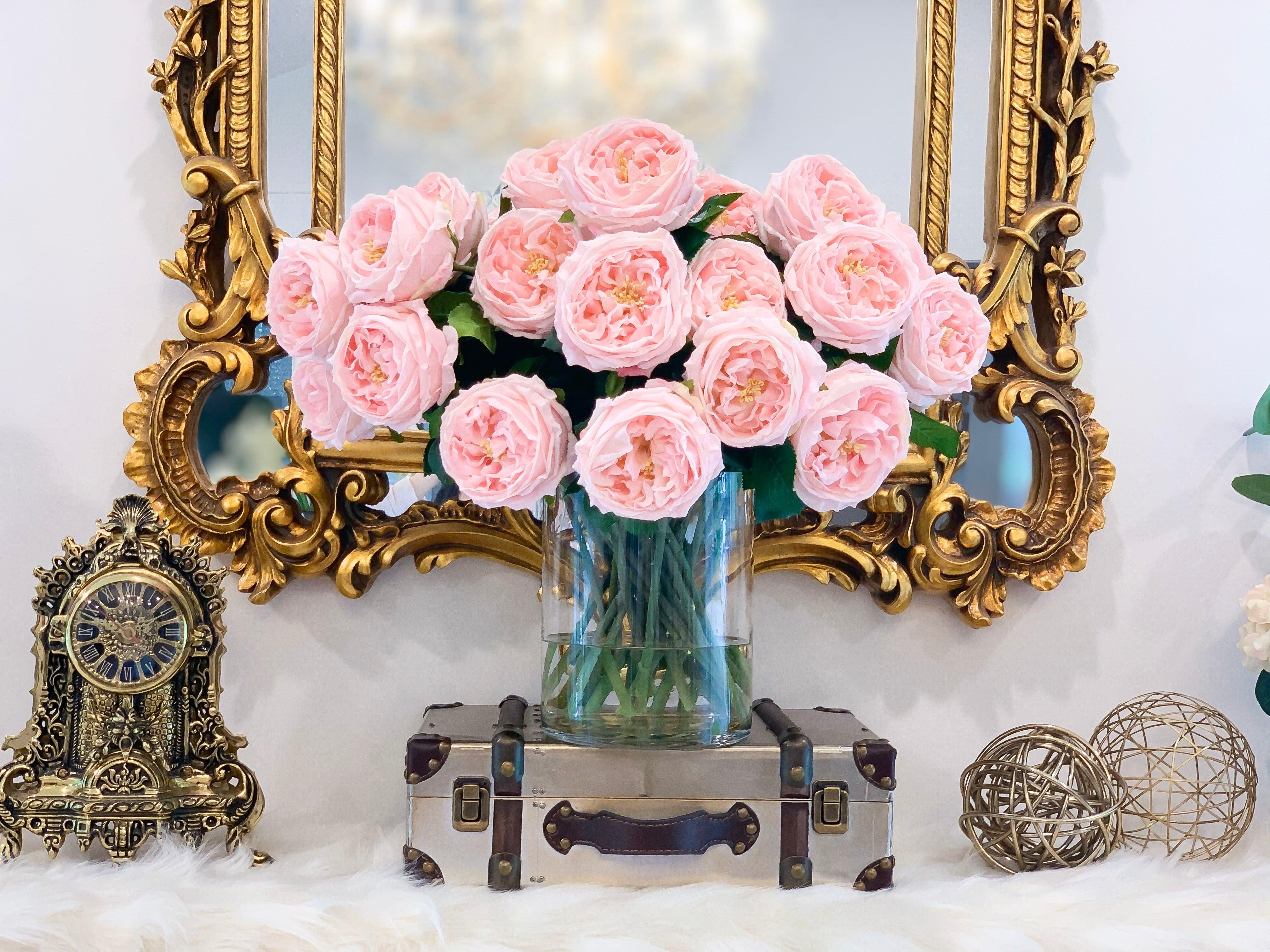 18 inch Large Real Touch English Rose Centerpiece in Glass Vase Secondary image