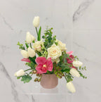 Real Touch Rose Tulip Orchid Arrangement Pink Ceramic - Flovery