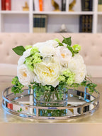 Large Real Touch Centerpiece-White Real Touch Roses-Peonies Arrangement Dining Room-White Real Touch Floral Arrangement-Faux Peony/Roses - Flovery