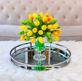 Faux Yellow Tulip Arrangement-Real Touch Centerpiece;Real Touch Tulip Centerpiece-Yellow Silk Tulip Arrangement in Acrylic Water - Flovery